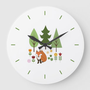 Skandinavier Style Fox Blume Tree Illustration Große Wanduhr