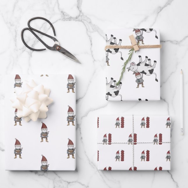 Skandinavier Weihnachtsgnome Tomten   Geschenkpapier Set (Vorderseite)