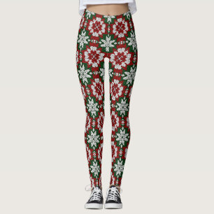 Skandinavisch Rot Grün Weiß Winter Strick Leggings
