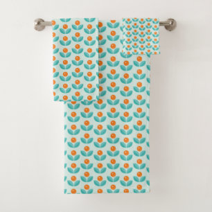 Skandinavische Art-geometrisches orange Muster Badhandtuch Set