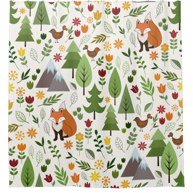 Skandinavische Art-Illustrationen auf Sahnemuster Duschvorhang (Vorderseite)