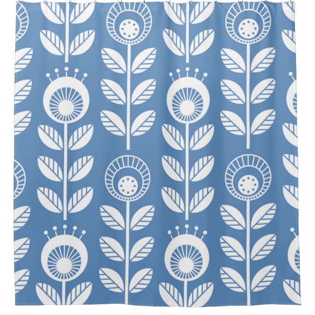 Skandinavische Blume im Volksstil - nahtlos blühen Duschvorhang (Vorderseite)
