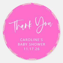Skandinavische Blume Pink Baby Dusche Danke Runder Aufkleber