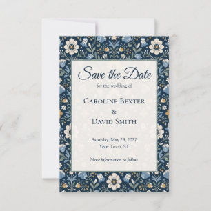 Skandinavische Blumen Marineblau Save-The-Date-Kar Save The Date