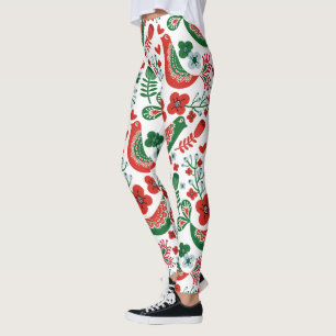 Skandinavische Blumen und Vögel des Leggings