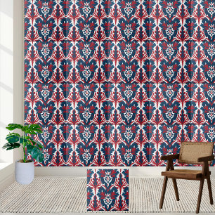 Skandinavische Damask-Tile in Rot und Blau Fliese