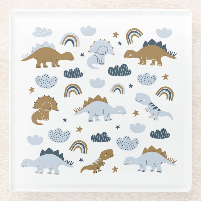 Skandinavische Dinosaurier, Sterne, Regenbögen, Il Glasuntersetzer (Vorderseite)