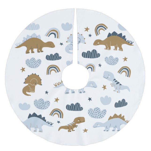 Skandinavische Dinosaurier, Sterne, Regenbögen, Il Polyester Weihnachtsbaumdecke (Vorderseite)