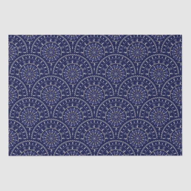 Skandinavische Ditsy Winter Navy & Gold Art Deco Seidenpapier (Vorderseite)