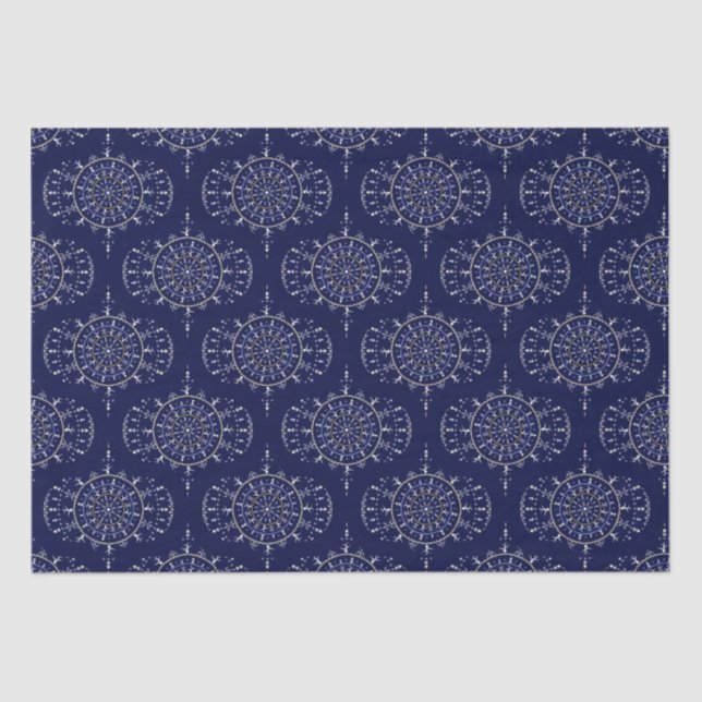 Skandinavische Ditsy Winter Navy & Gold Retro Ogee Seidenpapier (Vorderseite)