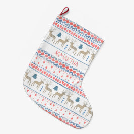 Skandinavische Fairisle Personalisiert Großer Weihnachtsstrumpf