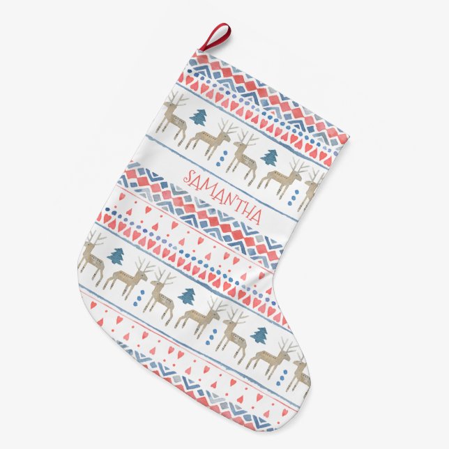 Skandinavische Fairisle Personalisiert Großer Weihnachtsstrumpf (Vorderansicht (hängend))