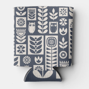 Skandinavische Flora: Weiß, blau, Minimalistisch. Dosenkühler