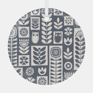 Skandinavische Flora: Weiß, blau, Minimalistisch. Ornament Aus Glas