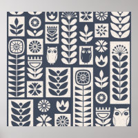 Skandinavische Flora: Weiß, blau, Minimalistisch.