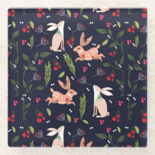 Skandinavische Folk Art Bunnies Glasuntersetzer