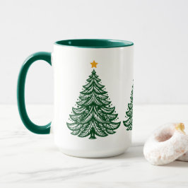 Skandinavische Folk Art Grüner Weihnachtsbaum Kaff Tasse
