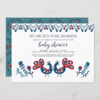 Skandinavische Folklore Art Birds BABY SHOWER Blue