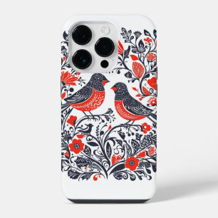 Skandinavische Folklore Art Birds Lino Schnitt Des iPhone 14 Pro Hülle