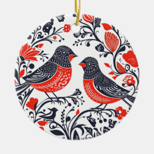 Skandinavische Folklore Art Birds Lino Schnitt Des Keramik Ornament