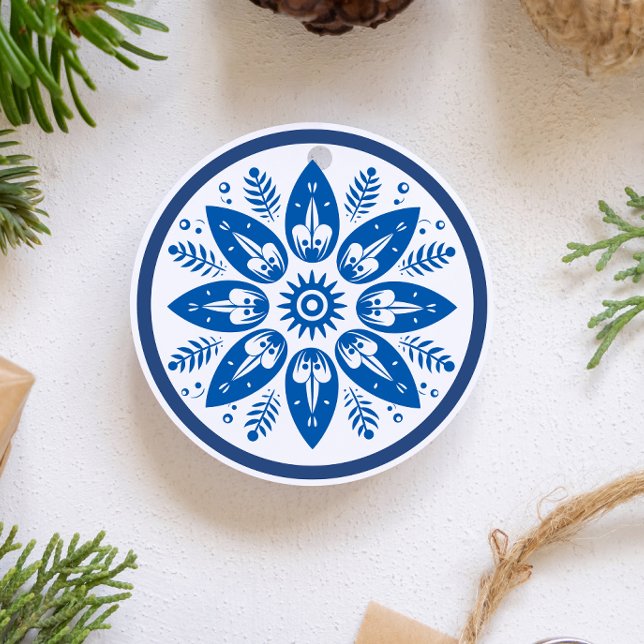Skandinavische Folklore Blume Leaf Snowflake Keramik Ornament (Scandinavian Folk Art Snowflake variation 1)