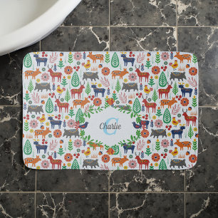 Skandinavische Folklorekunst Monogram Muster Boho  Badematte