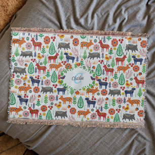 Skandinavische Folklorekunst Monogram Muster Boho  Decke