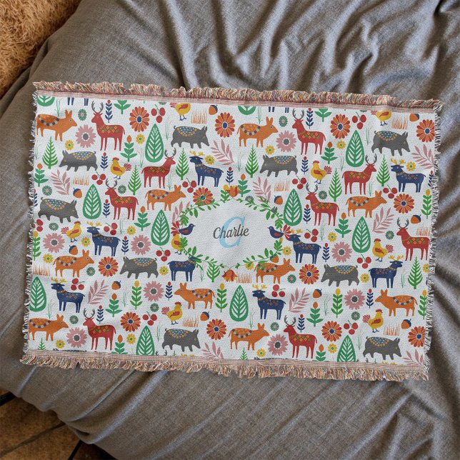 Skandinavische Folklorekunst Monogram Muster Boho  Decke (Von Creator hochgeladen)