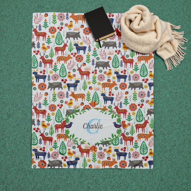 Skandinavische Folklorekunst Monogram Muster Boho  Fleecedecke (Von Creator hochgeladen)