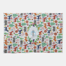 Skandinavische Folklorekunst Monogram Muster Boho Geschirrtuch