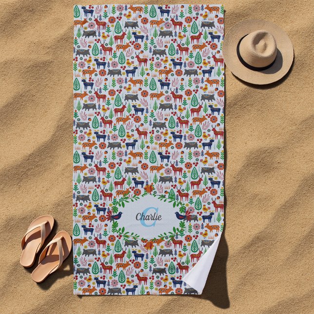 Skandinavische Folklorekunst Monogram Muster Boho  Strandtuch (Von Creator hochgeladen)