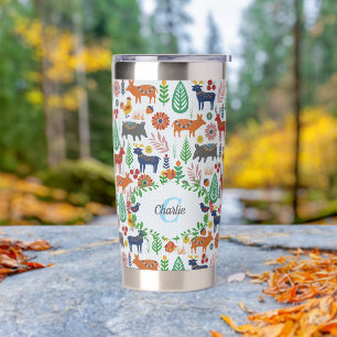 Skandinavische Folklorekunst Monogram Muster Boho  Thermobecher