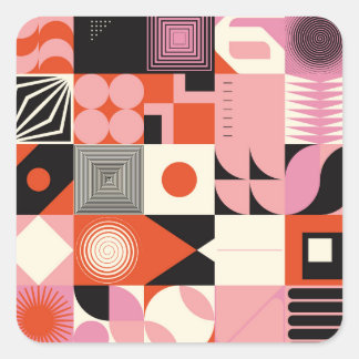 Skandinavische Geometrie: Muster für farbenfrohe K Quadratischer Aufkleber