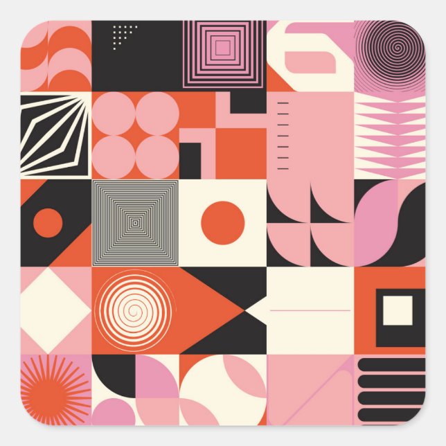 Skandinavische Geometrie: Muster für farbenfrohe K Quadratischer Aufkleber (Vorderseite)