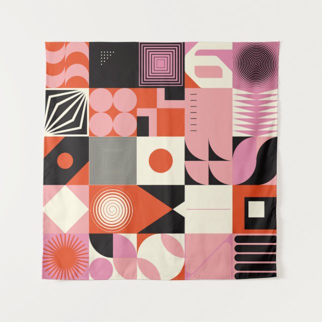 Skandinavische Geometrie: Muster für farbenfrohe K Wandteppich (Vorderseite)