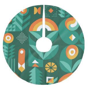 Skandinavische Geometrie, Vintage-Agrarsymbol Polyester Weihnachtsbaumdecke