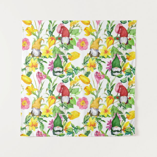 Skandinavische Gnome: Frühlingsblumenfarbe. Wandteppich (Vorderseite)