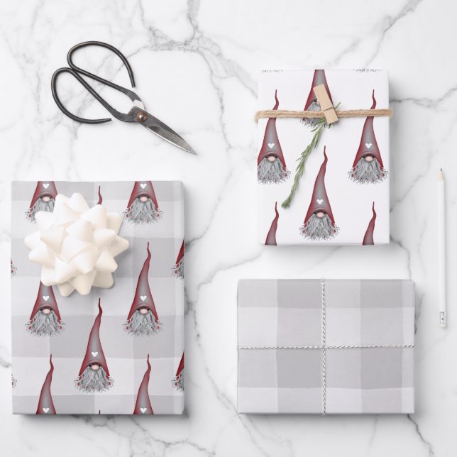 Skandinavische Gnome Weihnachtswrapping Paper Shee Geschenkpapier Set (Vorderseite)