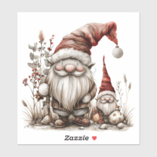 Skandinavische Gnomes Red Watercolor Aufkleber