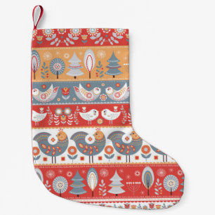 Skandinavische Grenzen: Vintages Textildesign. Kleiner Weihnachtsstrumpf