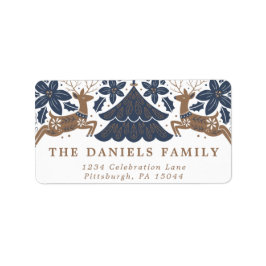 Skandinavische Holiday Reindeer Poinsettia Trees Adressaufkleber