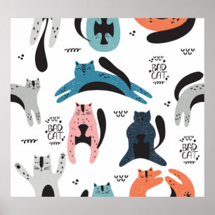 Skandinavische Katzen: Vintages Textildesign. Poster