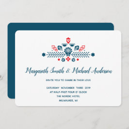 Skandinavische Liebe in Rot und Blau | Hochzeit Einladung