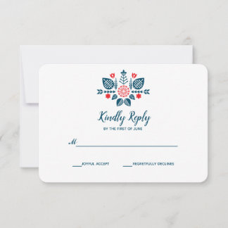 Skandinavische Liebe in Rot und Blau | HochzeitsrS RSVP Karte