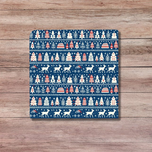 Skandinavische Marine Blauer Weihnachtsbaum Nordic Fliese (Scandinavian Navy Blue Christmas Reindeer Nordic Ceramic Tile)