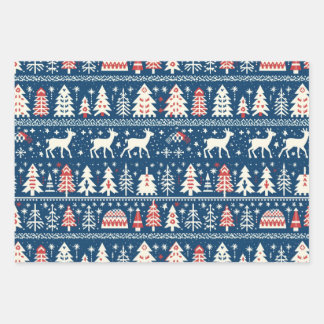 Skandinavische Marine Blauer Weihnachtsbaum Nordic Geschenkpapier Set
