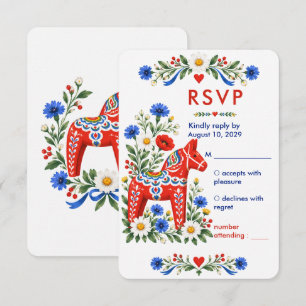 Skandinavische Mittsommer-Volksbraut Hochzeit RSVP Karte