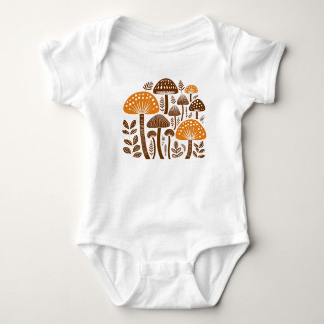Skandinavische Mushroom Art Baby Bodysuit Strampler (Vorderseite)