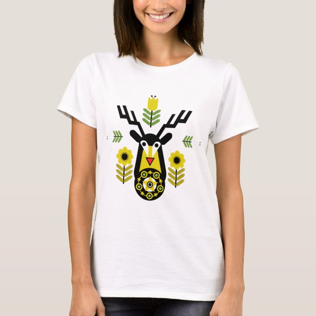 Skandinavische Natur Hirschköpfe Kunst T-Shirt (Vorderseite)