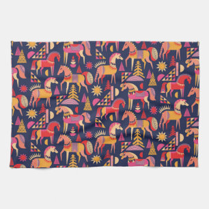 Skandinavische Pferde: Dekoratives Nahtloses Desig Geschirrtuch